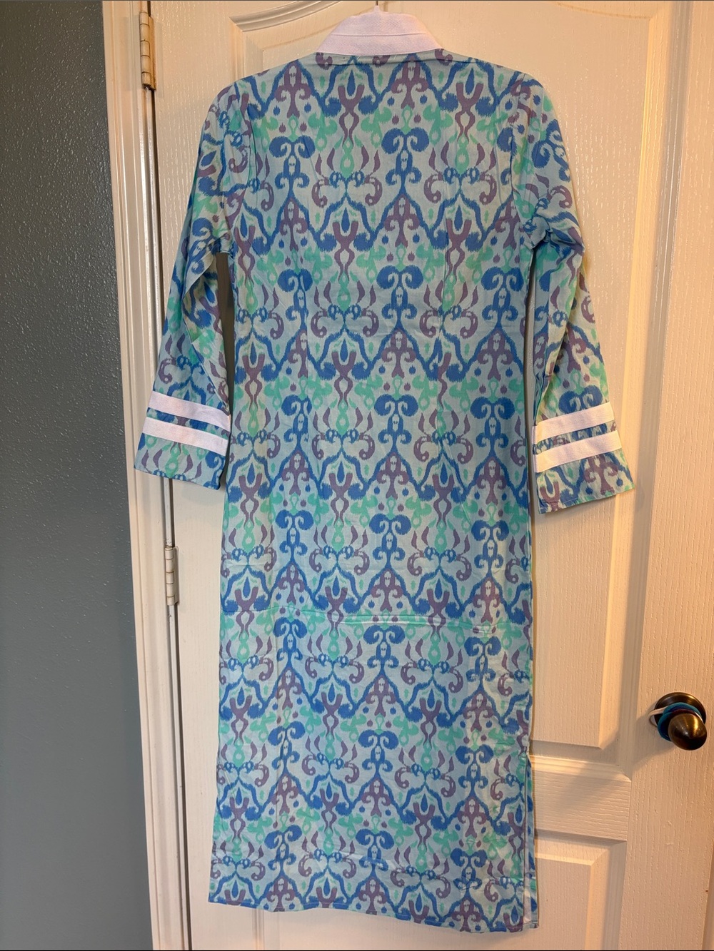 Sail to Sable | Blue & Green 100% Cotton Long Sleeve Caftan - Picture 14 of 16